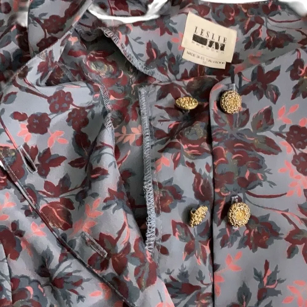 Leslie Fay Dress Jacket Double Breasted Buttons Purple Blue Floral Print Size 18 - Picture 2 of 6